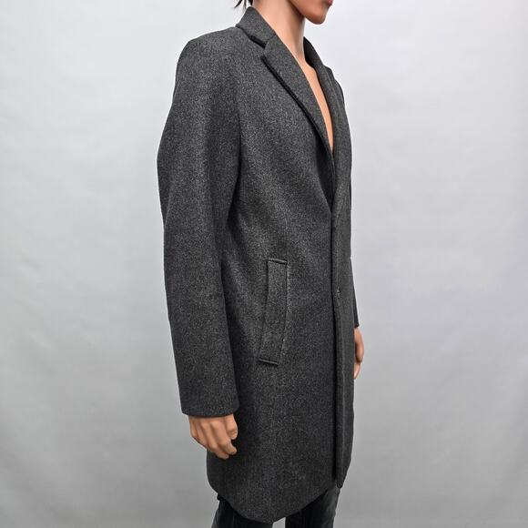 Zara 4 Way Coat Men M Gray 4-Way Stretch Knee Long Pea coat Overcoat Polyester - Picture 7 of 13